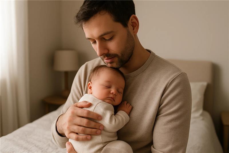 papà che abbraccia neonato