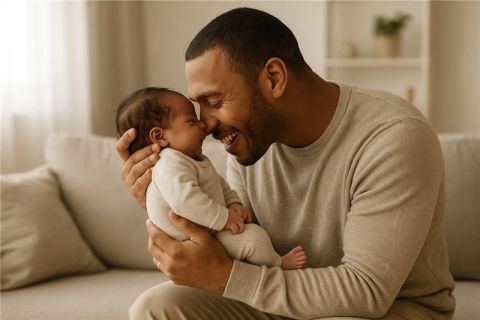 papà che gioca con neonata